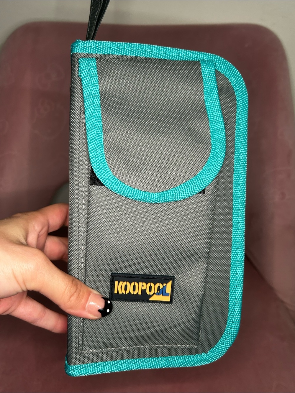 Gray and Teal Travel Organizer Pouch